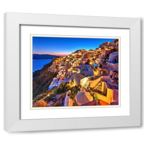 Santorini-Greece on the Mediterranean Sea White Modern Wood Framed Art Print with Double Matting by Steve Mohlenkamp
