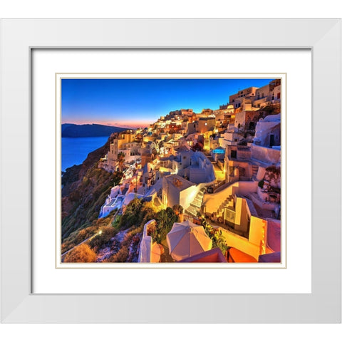 Santorini-Greece on the Mediterranean Sea White Modern Wood Framed Art Print with Double Matting by Steve Mohlenkamp