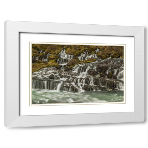 Iceland, Hraunfossar Waterfalls into stream White Modern Wood Framed Art Print with Double Matting by Illg, Cathy and Gordon