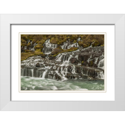 Iceland, Hraunfossar Waterfalls into stream White Modern Wood Framed Art Print with Double Matting by Illg, Cathy and Gordon