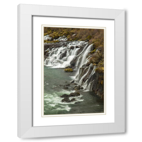 Iceland, Hraunfossar Waterfall over rocks White Modern Wood Framed Art Print with Double Matting by Illg, Cathy and Gordon