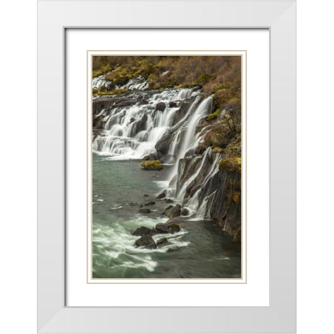 Iceland, Hraunfossar Waterfall over rocks White Modern Wood Framed Art Print with Double Matting by Illg, Cathy and Gordon