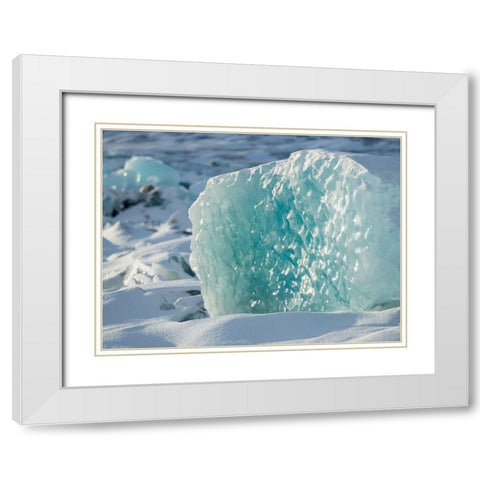 Northern shore of glacial lagoon Jokulsarlon with glacier Breidamerkurjokull White Modern Wood Framed Art Print with Double Matting by Zwick, Martin