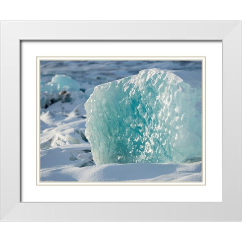 Northern shore of glacial lagoon Jokulsarlon with glacier Breidamerkurjokull White Modern Wood Framed Art Print with Double Matting by Zwick, Martin