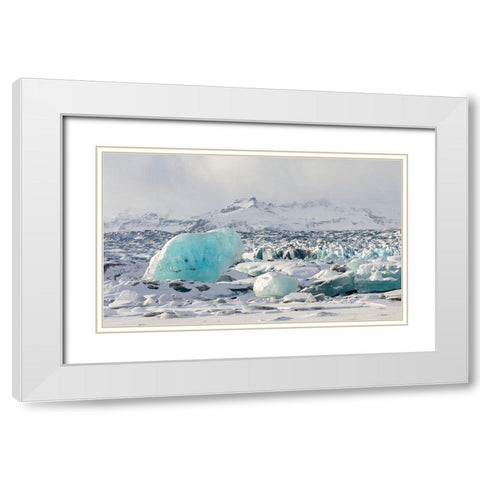 Northern shore of glacial lagoon Jokulsarlon with glacier Breidamerkurjokull White Modern Wood Framed Art Print with Double Matting by Zwick, Martin