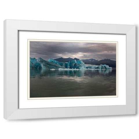 Icebergs from the Jokulsarlon glacier adrift in Jokulsarlon lagoon in Iceland White Modern Wood Framed Art Print with Double Matting by Steve Mohlenkamp
