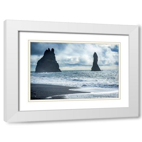 Black sand beach-South Shore-Iceland Sand is black obsidian White Modern Wood Framed Art Print with Double Matting by Perry, William