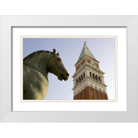 Italy, Venice San Marco Horse and Campanile White Modern Wood Framed Art Print with Double Matting by Kaveney, Wendy