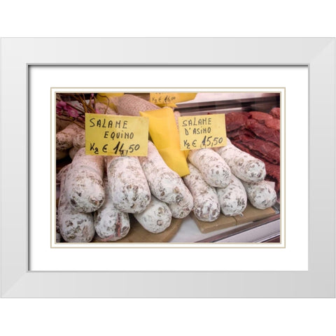 Italy, Venice Horse meat products for sale White Modern Wood Framed Art Print with Double Matting by Kaveney, Wendy