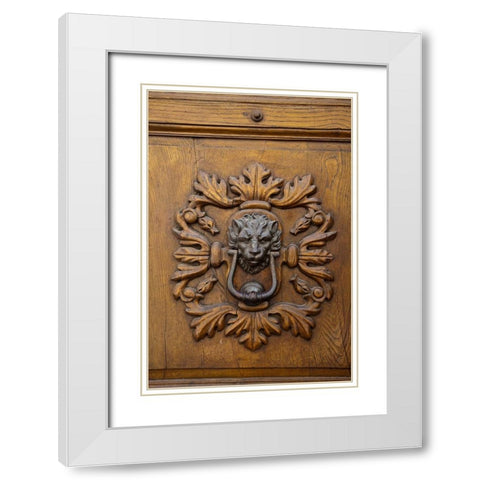 Italy-Tuscany Ornate door knocker in the historic hill town of Montalcino White Modern Wood Framed Art Print with Double Matting by Eggers, Julie