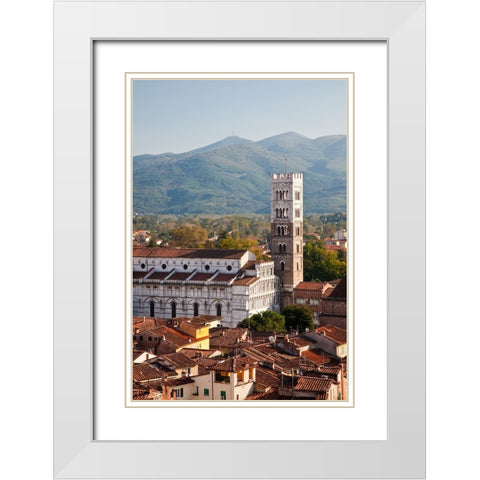 Italy-Tuscany-Lucca The rooftops of the historic Lucca medieval bell tower of St Martin Cathedral White Modern Wood Framed Art Print with Double Matting by Eggers, Julie
