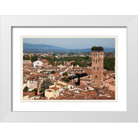 Italy-Tuscany-Lucca The rooftops of the historic center of Lucca and the Guinigi tower White Modern Wood Framed Art Print with Double Matting by Eggers, Julie