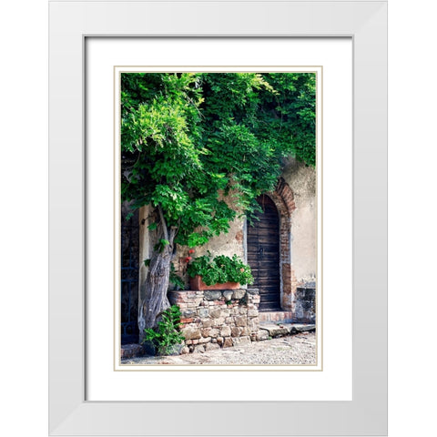 Italy-Tuscany Courtyard of an agriturismo near the hill town of Montalcino White Modern Wood Framed Art Print with Double Matting by Eggers, Julie