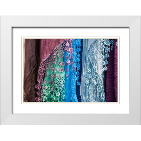 Italy-Venice Colorful Venetian scarfs White Modern Wood Framed Art Print with Double Matting by Eggers, Julie