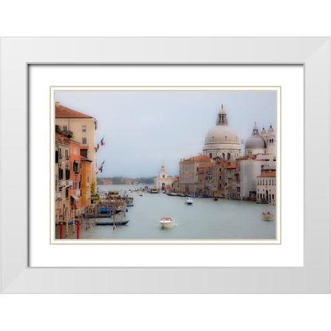 Italy-Venice Buildings along the Grand Canal with Santa Maria della Salute beyond White Modern Wood Framed Art Print with Double Matting by Eggers, Julie