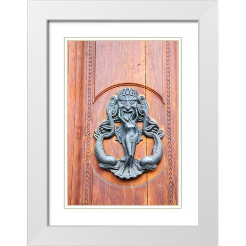 Italy-Tuscany-Pisa Large antique door knocker on beautiful wooden door White Modern Wood Framed Art Print with Double Matting by Eggers, Julie