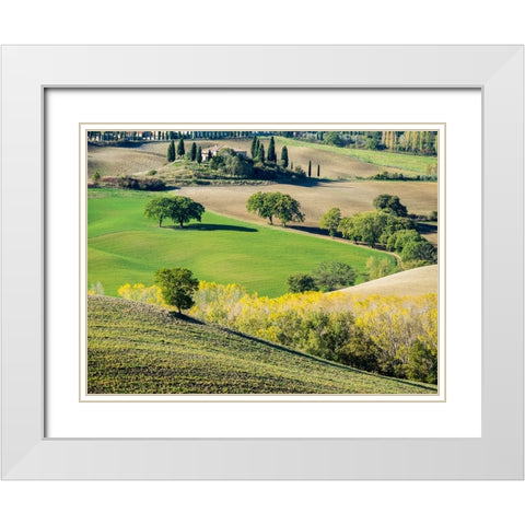 Italy-Tuscany Tuscan landscape White Modern Wood Framed Art Print with Double Matting by Eggers, Julie