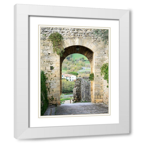 Italy-Chianti-Monteriggioni Looking out an arched entrance into the walled town White Modern Wood Framed Art Print with Double Matting by Eggers, Julie