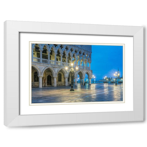 Italy-Venice Doges Palace at dawn White Modern Wood Framed Art Print with Double Matting by Tilley, Rob