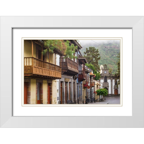Spain-Canary Islands-Gran Canaria Island-Teror-main street and traditional houses White Modern Wood Framed Art Print with Double Matting by Bibikow, Walter