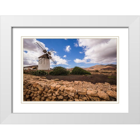 Canary Islands-Fuerteventura Island-Tiscamanita-traditional island windmill White Modern Wood Framed Art Print with Double Matting by Bibikow, Walter