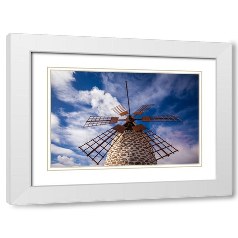 Canary Islands-Fuerteventura Island-Tindaya-traditional island windmill White Modern Wood Framed Art Print with Double Matting by Bibikow, Walter