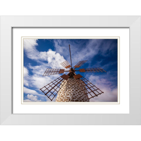 Canary Islands-Fuerteventura Island-Tindaya-traditional island windmill White Modern Wood Framed Art Print with Double Matting by Bibikow, Walter