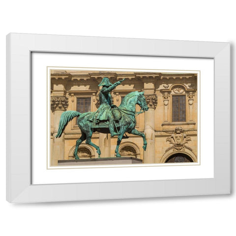Sweden-Stockholm-Gamla Stan-Old Town-Royal Palace-statue of King Carl Johan XIV White Modern Wood Framed Art Print with Double Matting by Bibikow, Walter