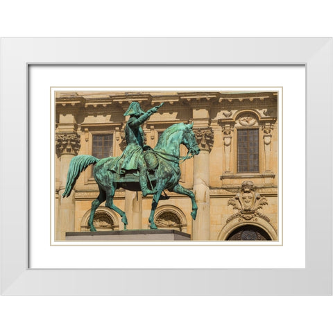 Sweden-Stockholm-Gamla Stan-Old Town-Royal Palace-statue of King Carl Johan XIV White Modern Wood Framed Art Print with Double Matting by Bibikow, Walter
