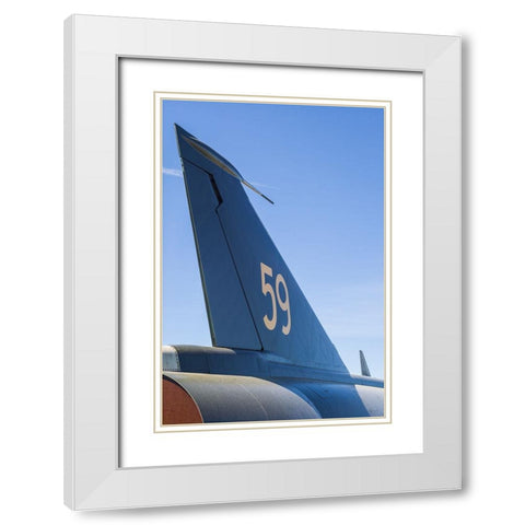 Sweden-Southeastern Sweden-Nykoping-F11 reconnaissance aircraft-F11 Museum-tail fin White Modern Wood Framed Art Print with Double Matting by Bibikow, Walter