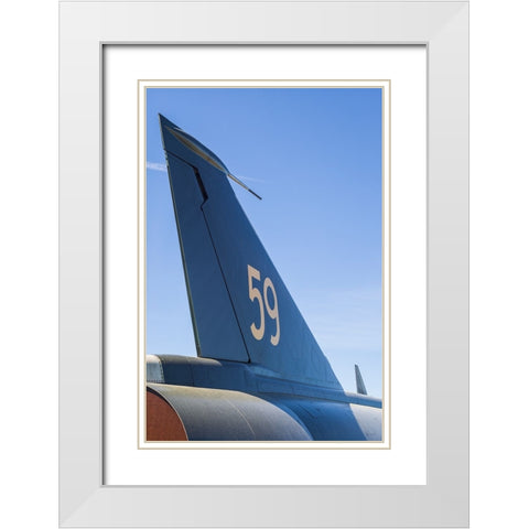 Sweden-Southeastern Sweden-Nykoping-F11 reconnaissance aircraft-F11 Museum-tail fin White Modern Wood Framed Art Print with Double Matting by Bibikow, Walter