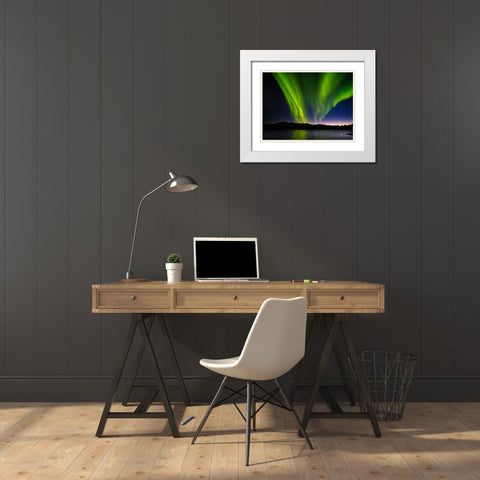 Northern lights over Angmagssalik Fjord-Greenland- Danish Territory White Modern Wood Framed Art Print with Double Matting by Zwick, Martin