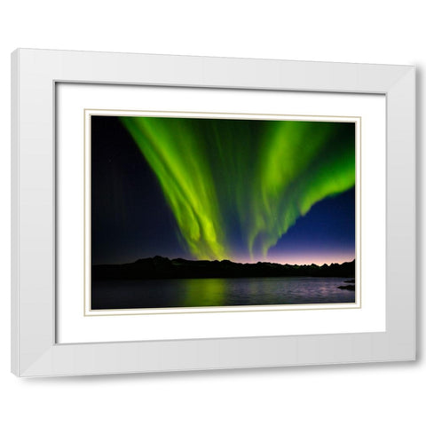 Northern lights over Angmagssalik Fjord-Greenland- Danish Territory White Modern Wood Framed Art Print with Double Matting by Zwick, Martin