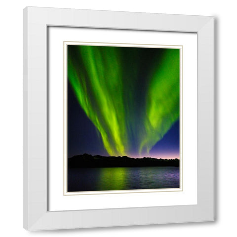 Northern lights over Angmagssalik Fjord-Greenland- Danish Territory White Modern Wood Framed Art Print with Double Matting by Zwick, Martin