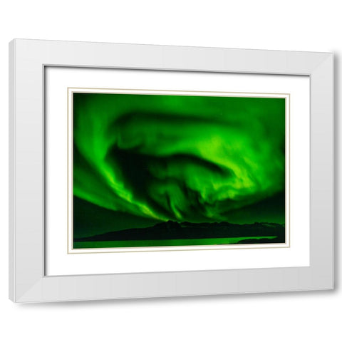 Northern lights over Angmagssalik Fjord-Greenland- Danish Territory White Modern Wood Framed Art Print with Double Matting by Zwick, Martin