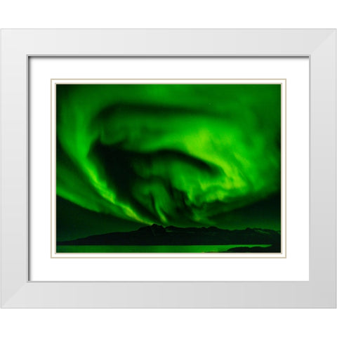 Northern lights over Angmagssalik Fjord-Greenland- Danish Territory White Modern Wood Framed Art Print with Double Matting by Zwick, Martin