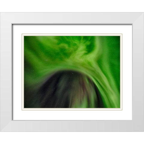 Northern lights over Angmagssalik Fjord-Greenland- Danish Territory White Modern Wood Framed Art Print with Double Matting by Zwick, Martin
