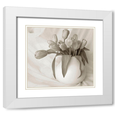 Sepia tone Tulips White Modern Wood Framed Art Print with Double Matting by Miller, Anna