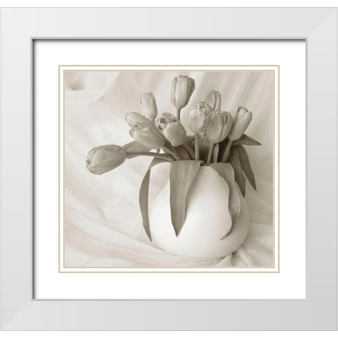 Sepia tone Tulips White Modern Wood Framed Art Print with Double Matting by Miller, Anna
