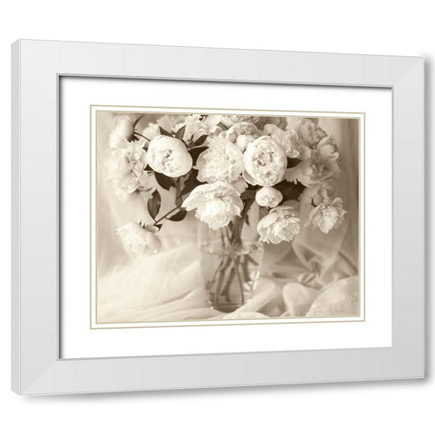 Sepia tone Peony White Modern Wood Framed Art Print with Double Matting by Miller, Anna