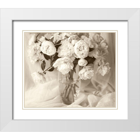 Sepia tone Peony White Modern Wood Framed Art Print with Double Matting by Miller, Anna