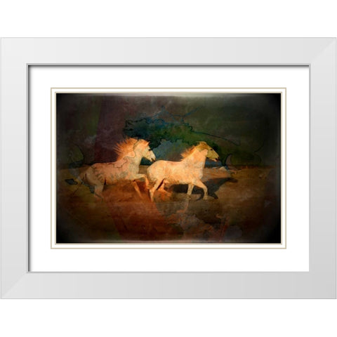 Artistic conception of running horses White Modern Wood Framed Art Print with Double Matting by Zuckerman, Jim