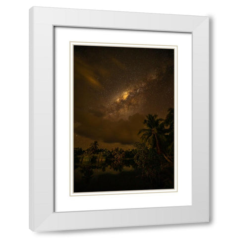 French Polynesia- Tahaa. Palm trees and night sky with Milky Way. White Modern Wood Framed Art Print with Double Matting by Jaynes Gallery