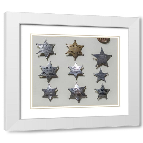 Arizona-Scottsdale Close-up of law enforcement badges from wild west White Modern Wood Framed Art Print with Double Matting by Jaynes Gallery