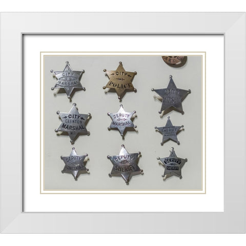 Arizona-Scottsdale Close-up of law enforcement badges from wild west White Modern Wood Framed Art Print with Double Matting by Jaynes Gallery