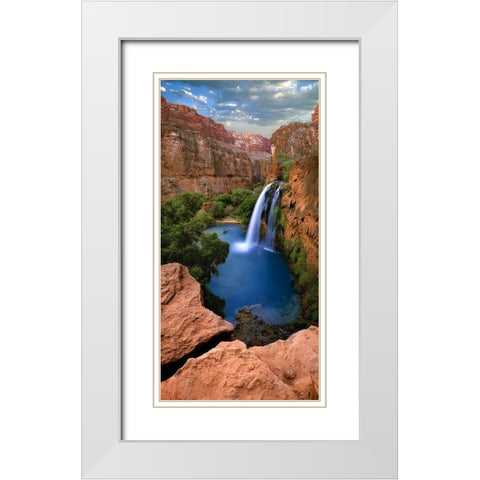 Havasu Falls at the bottom of the grand canyon White Modern Wood Framed Art Print with Double Matting by SMO