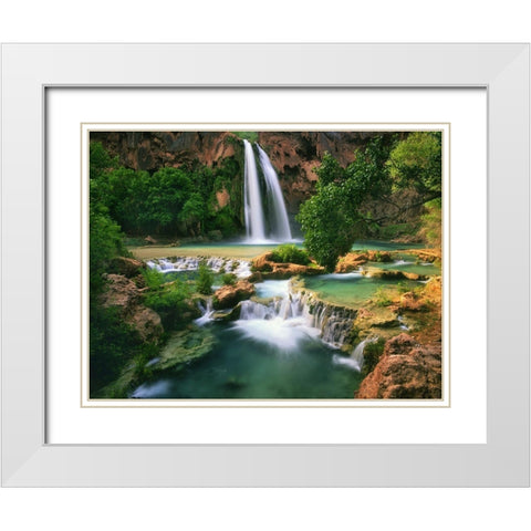 Havasu Falls at the bottom of the Grand Canyon in Arizona White Modern Wood Framed Art Print with Double Matting by SMO