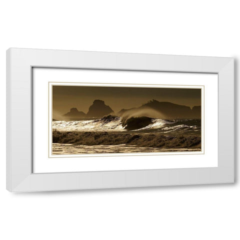 Crashing waves in the Pacific Ocean off northern California White Modern Wood Framed Art Print with Double Matting by SMO