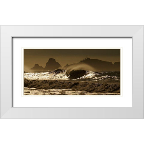 Crashing waves in the Pacific Ocean off northern California White Modern Wood Framed Art Print with Double Matting by SMO