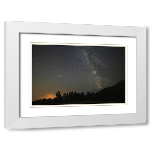 USA-Colorado-Eleven Mile Canyon The Milky Way galaxy and forest silhouette at night White Modern Wood Framed Art Print with Double Matting by Jaynes Gallery